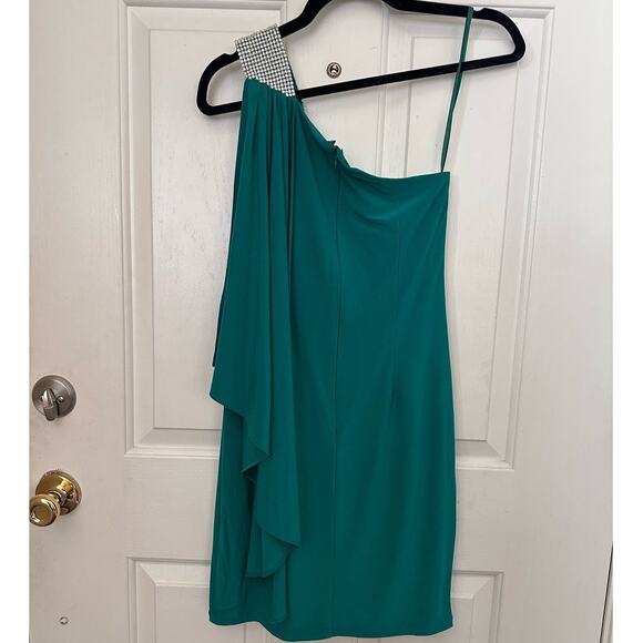 VTG Cache Dress Rhinestone One Shoulder Cocktail Mini Green Women’s Y2K Size 2 - Picture 8 of 9
